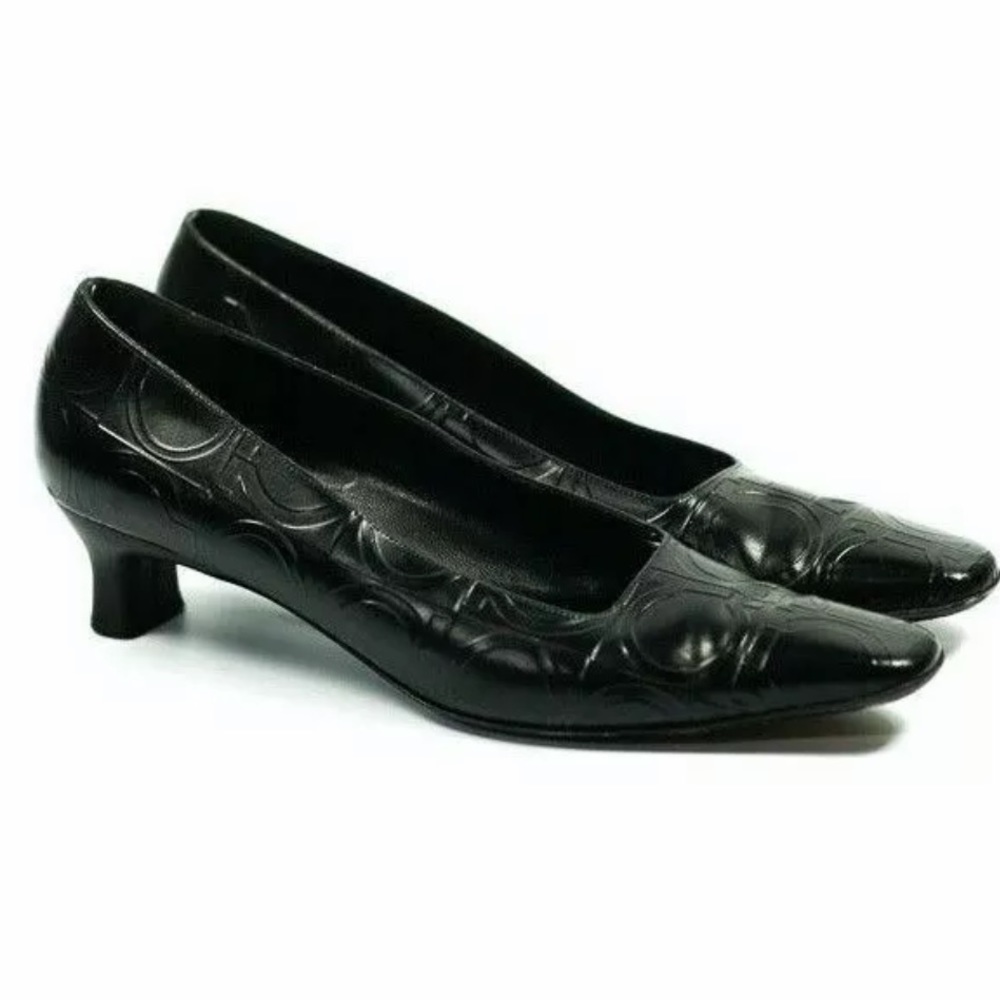 Salvatore Ferragamo Ganici Embossed Leather Heels
